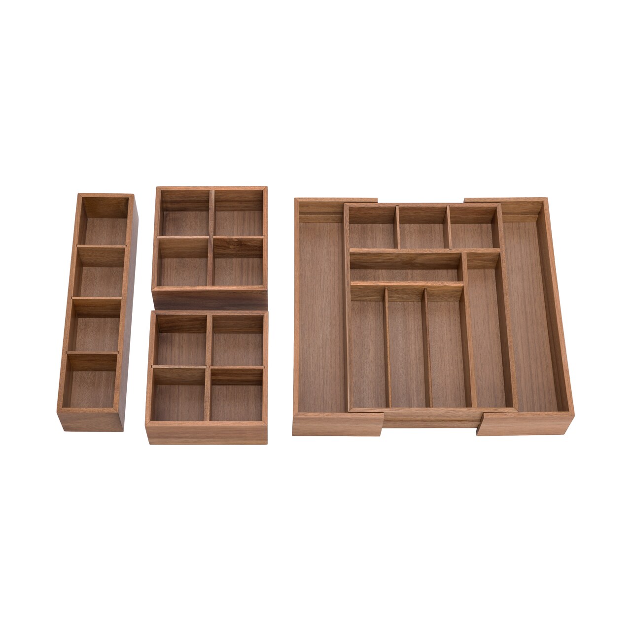 Seville Classics 4-Piece Acacia Expandable Drawer Organizer and Box Set